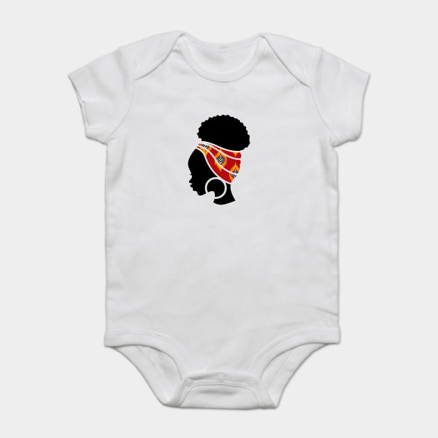 Afro Hair Woman with African Pattern Headwrap Baby Bodysuit by logiamerch